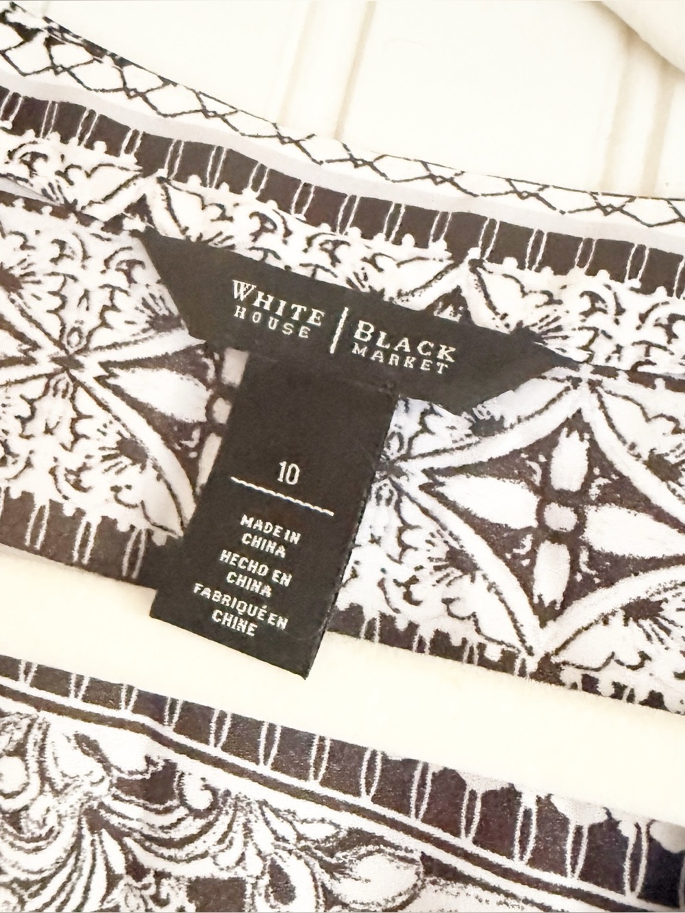 White House Black Market Size 10 Boho Printed Tunic Dress Black White - Picture 2 of 5